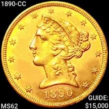 1890-CC $5 Gold Half Eagle UNCIRCULATED
