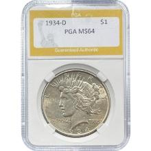 1934-D Peace Dollar PGA MS64 SILVER