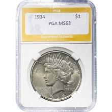 1934 $1 Peace Dollar PGA MS63 SILVER