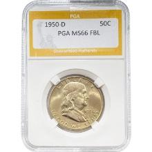 1950-D 50C Franklin Half Dollar PGA MS66 FBL