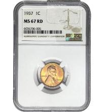 1937 1C Lincoln Cent NGC MS67 RD