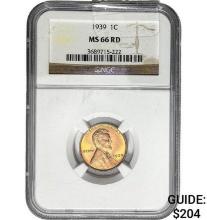 1939 1C Lincoln Cent NGC MS66 RD
