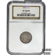 1931-S 1C Lincon Cent NGC VF 30 BN