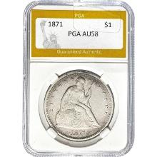 1871 Silver Seated Liberty Dollar PGA AU58