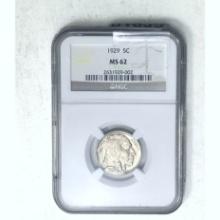 1929 5C Buffalo Nickel NGC MS62