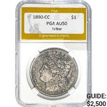 1890-CC Morgan Dollar PGA AU50 Tailbar