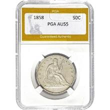 1858 Seated Liberty Half Dollar PGA AU55