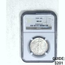 1939 Walking Liberty Half Dollar NGC MS63 SILVER