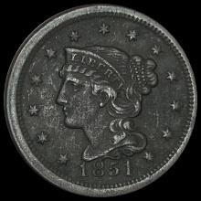 1851 Braided Hair Large Cent LIGHTLY CIRCULATED