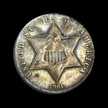 1861 Three-Cent Silver Piece LIGHTLY CIRCULATED