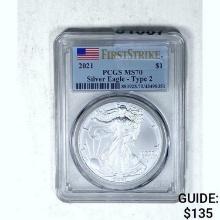 2021 Silver Eagle Type 2 PCGS MS70