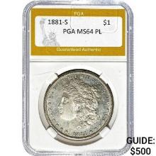 1881-S Morgan Dollar PGA MS64 PL SILVER