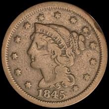 1845 Braided Hair Large Cent LIGHTLY CIRCULATED