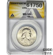 1958-D Franklin Half Dollar ANACS MS65 FBL