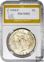 1934-D Peace Dollar PGA MS63 SILVER