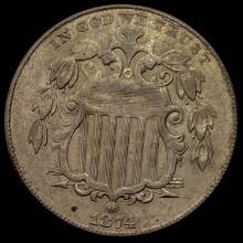 1874 Shield Nickel LIGHTLY CIRCULATED