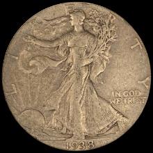 1938-D Silver Half Dollar Walking Liberty LIGHTLY CIRCULATED