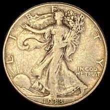 1938-D Silver Half Dollar Walking Liberty LIGHTLY CIRCULATED