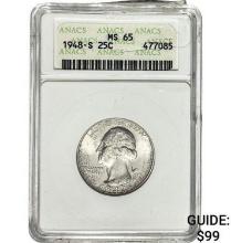 1948-S 25c Washington ANACS MS65