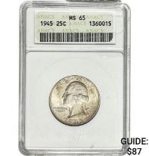 1945 25C Washington ANACS MS65
