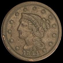 1844 Braided Hair Large Cent LIGHTLY CIRCULATED