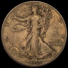 1938-D Silver Walking Liberty Half Dollar LIGHTLY CIRCULATED