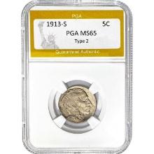 1913-S Buffalo Nickel Type 2 PGA MS65  MS65
