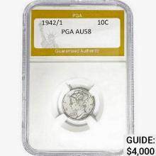1942/1 Mercury Silver Dime PGA AU58