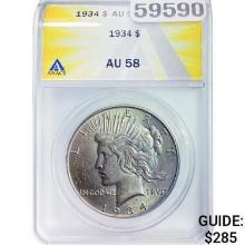 1934 Silver Peace Dollar ANACS AU58