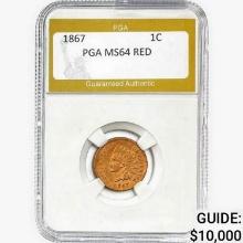 1867 Indian Head Cent PGA MS64 RED