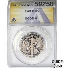 1921-D Walking Liberty Half Dollar ANACS GOOD6