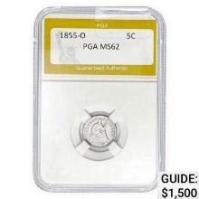 1855-O Seated Liberty Half Dime PGA MS62  MS62