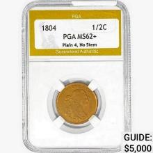 1804 Capped Bust Half Cent PGA MS62+ Plain 4 No Stem