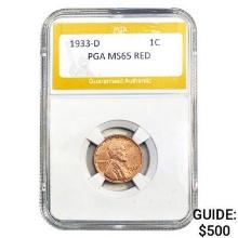 1933-D Lincoln Cent PGA MS65 RED  MS65 RED