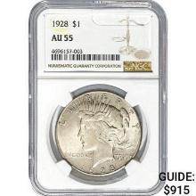 1928 Silver Peace Dollar NGC AU55