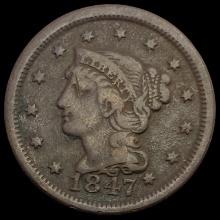 1847 Braided Hair Large Cent LIGHTLY CIRCULATED