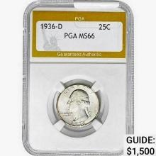 1936-D Washington Silver Quarter PGA MS66