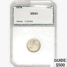 1914 Barber Dime PCI MS64