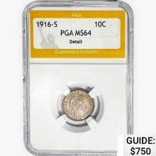 1916-S Barber Dime PGA MS64 Detail