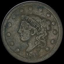 1838 Coronet Head Large Cent LIGHTLY CIRCULATED