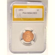 1891 1C Indian Head PGA MS64 RED