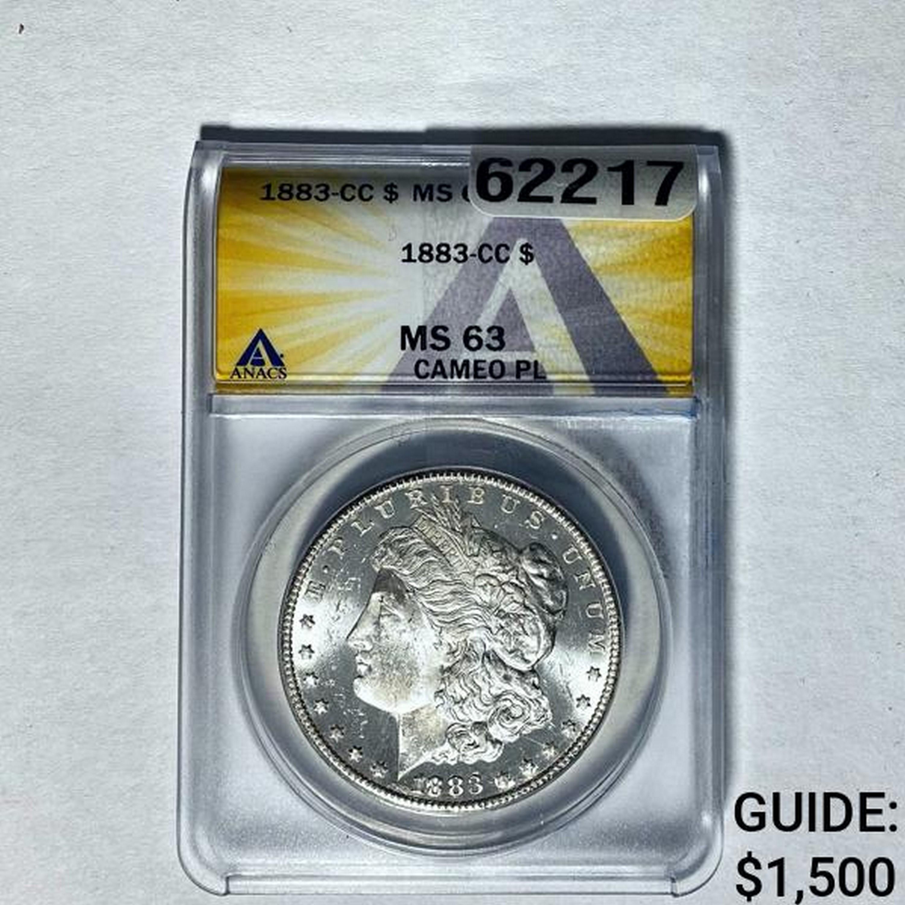 1883-CC Morgan Dollar ANACS MS63 CAMEO PL SILVER