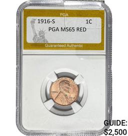 1916-S 1C Lincoln Cent PGA MS65 RED