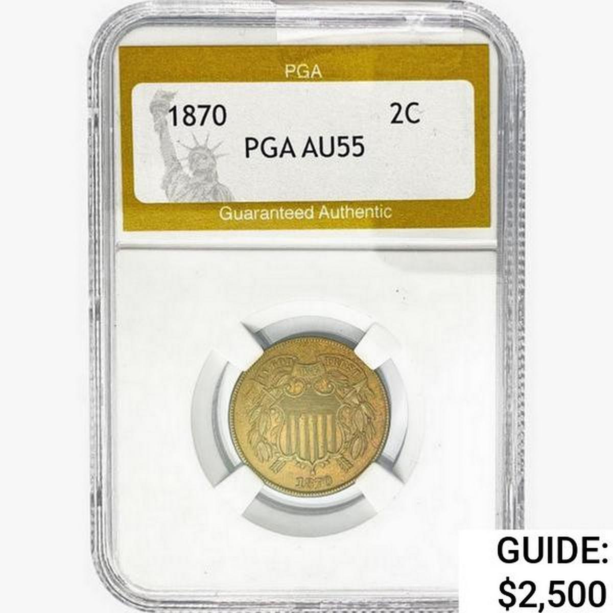 1870 Two Cent Piece PGA AU55