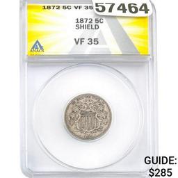 1872 Shield Nickel ANACS VF35