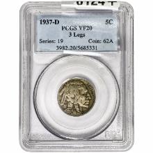 1937-D Buffalo Nickel PCGS VF20 3 Legs