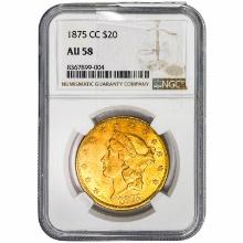 1875-CC $20 Gold Double Eagle NGC AU58