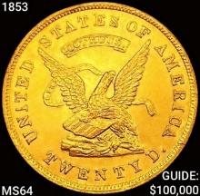 1853 900 Thous $20 Gold Assay CHOICE BU