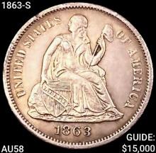 1863-S Seated Liberty Dime CHOICE AU