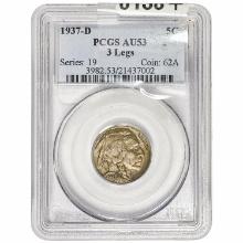 1937-D Buffalo Nickel PCGS AU53 3 Legs